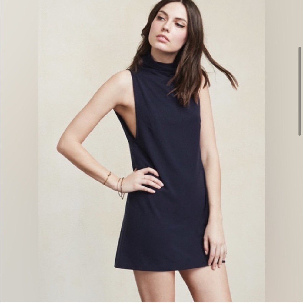 Reformation cali dress in navy blue Dress Sleeveless with Turtleneck size Small